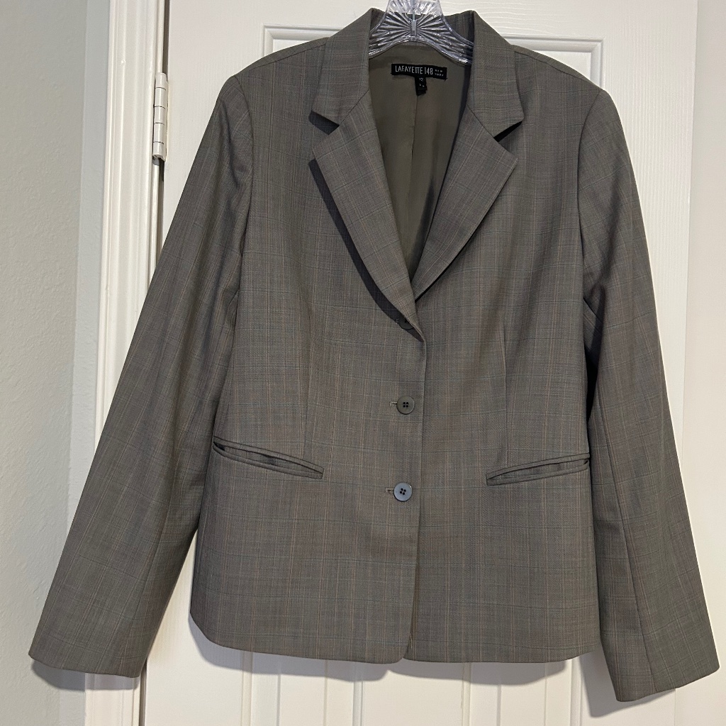 Lafayette 148 New York Light Gray Plaid Suit Jacket Size 12 Business Casual!